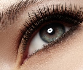 Beautiful woman with long eyelashes in black eyes Stock Photo