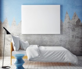 Bed with frame on the wall Stock Photo