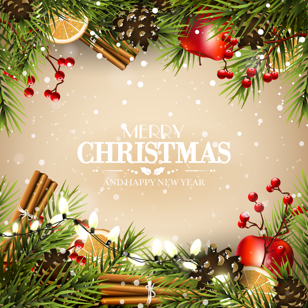 Beige christmas with new year traditional greeting card vector 01