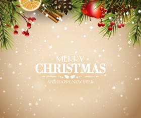 Beige christmas with new year traditional greeting card vector 02