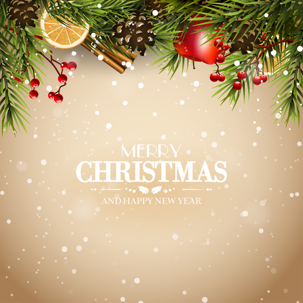 Beige christmas with new year traditional greeting card vector 02