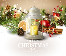 Beige christmas with new year traditional greeting card vector 04