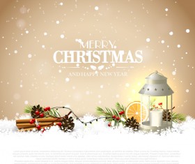 Beige christmas with new year traditional greeting card vector 05