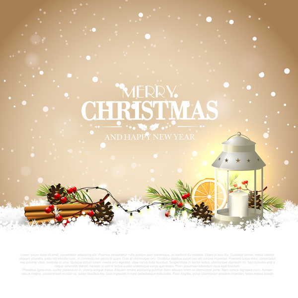 Beige christmas with new year traditional greeting card vector 05