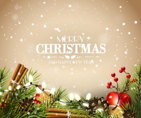 Beige christmas with new year traditional greeting card vector 06