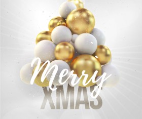 Beige xmas party flyer template with balloon christmas tree vector 01