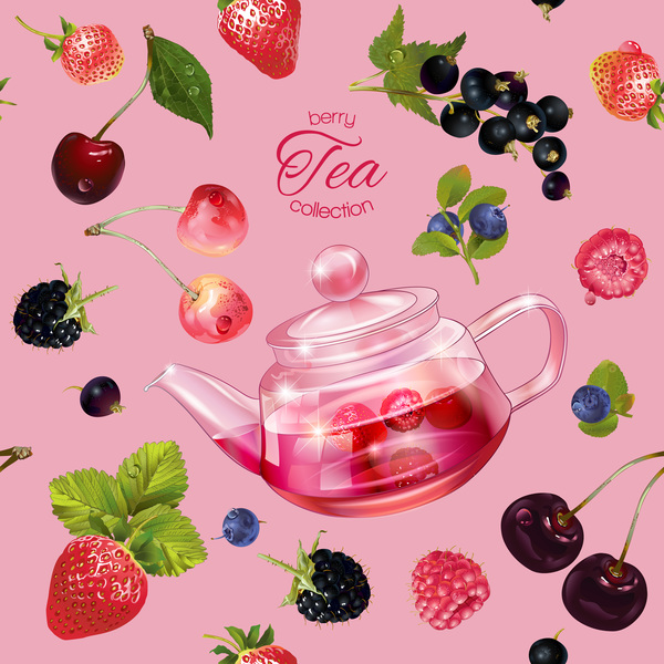 Berry tea seamless pattern vector