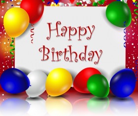 Birthday card with colored balloons and blank paper vector 02