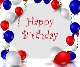 Birthday card with colored balloons and blank paper vector 03