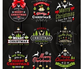 Black christmas labels vintage style vector