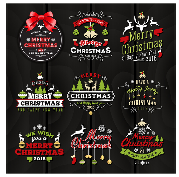 Black christmas labels vintage style vector
