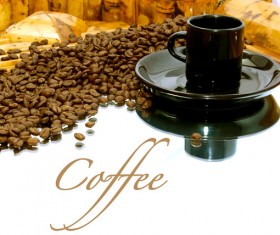 Black coffee cup with coffee beans Stock Photo