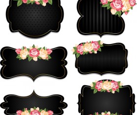 Black labels card with flower vector