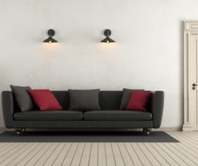 Black sofa with wall lamp HD picture