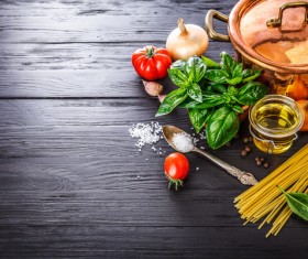 Black table top with spices and spaghetti HD picture 02