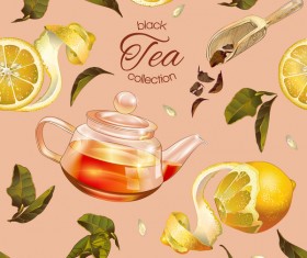 Black tea seamless pattern vector