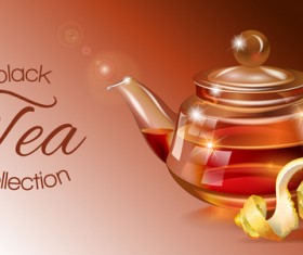 Black tea with lemon vector template