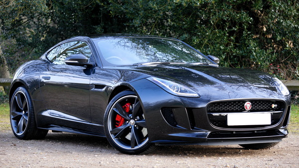 Blue Jaguar car Stock Photo