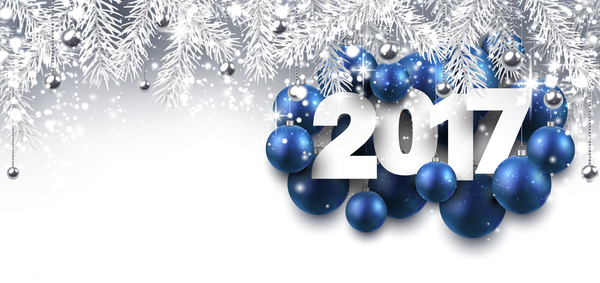 Blue blue new year background with 2017 christmas vector 01