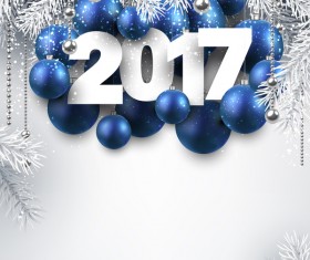 Blue christmas ball with 2017 new year shining background vector 02