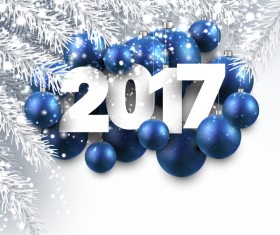 Blue christmas ball with 2017 new year shining background vector 03