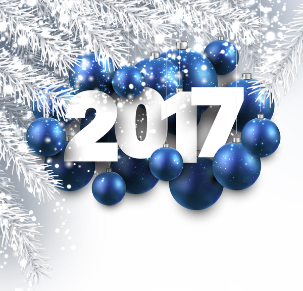 Blue christmas ball with 2017 new year shining background vector 03