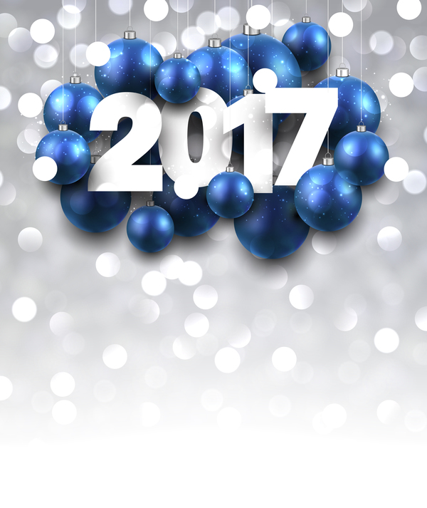 Blue christmas ball with 2017 new year shining background vector 04