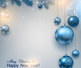 Blue christmas ball with snow and new year card vector