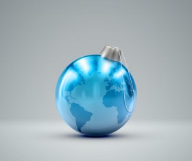 Blue christmas ball with world map vector
