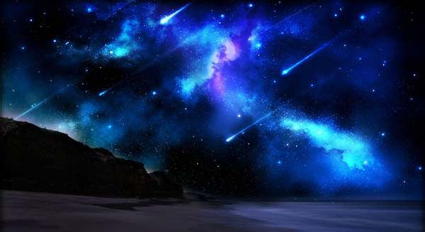 Blue meteor shower Stock Photo
