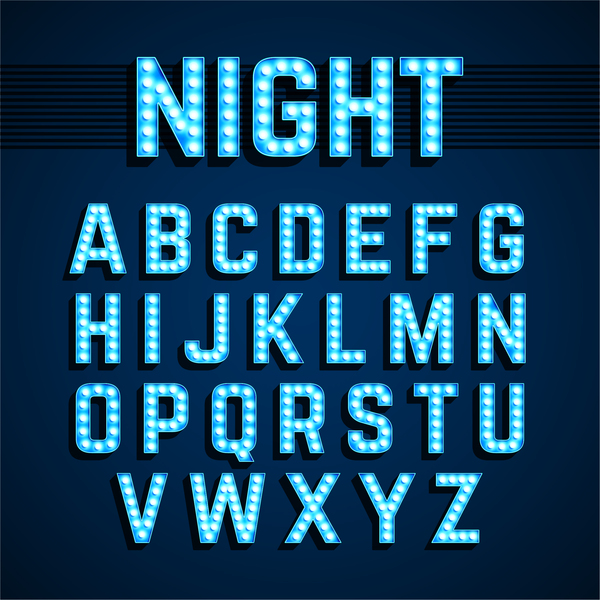 Blue neon alphabet vector design
