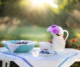 Blueberry Cream Dessert Breakfast Stock Photo