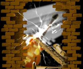 Breakthrough music background with brick wall vector