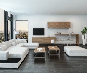 Bright living room with white tones Stock Photo