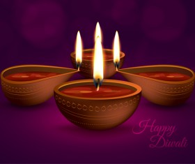 Burning diya with diwali holiday vector template 01