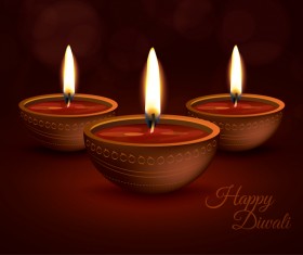 Burning diya with diwali holiday vector template 02