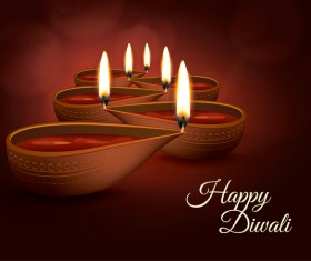 Burning diya with diwali holiday vector template 03