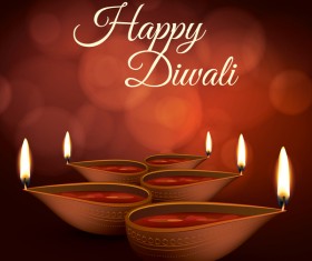 Burning diya with diwali holiday vector template 04