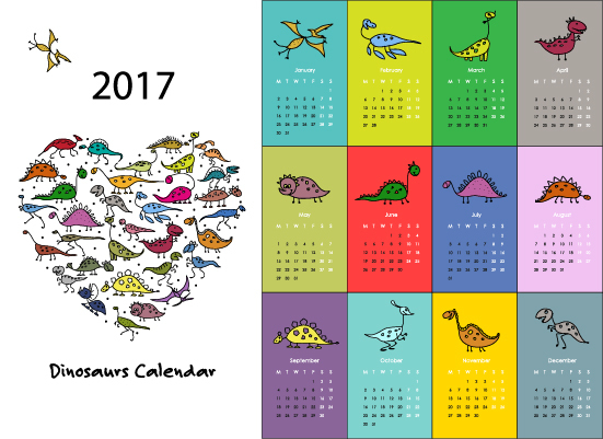 Calendar 2017 cartoon styles vector material 02