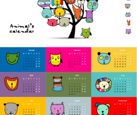 Calendar 2017 cartoon styles vector material 08