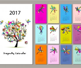 Calendar 2017 cartoon styles vector material 10