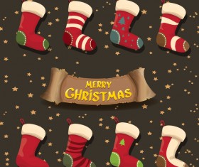 Cartoon christmas socks with retro xmas banner vector 05