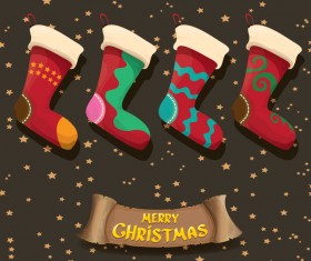 Cartoon christmas socks with retro xmas banner vector 10