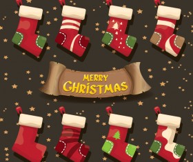 Cartoon christmas socks with retro xmas banner vector 11