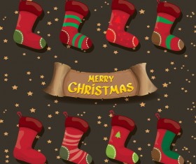Cartoon christmas socks with retro xmas banner vector 12