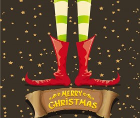 Cartoon elfs legs with retro christmas banner vector 10