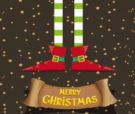Cartoon elfs legs with retro christmas banner vector 13