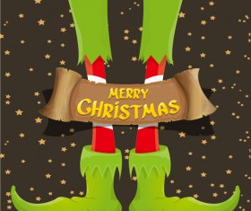Cartoon elfs legs with retro christmas banner vector 14