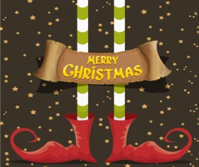 Cartoon elfs legs with retro christmas banner vector 15