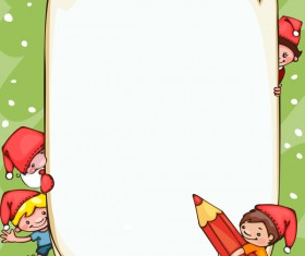 Cartoon school children with blank paper vector 01